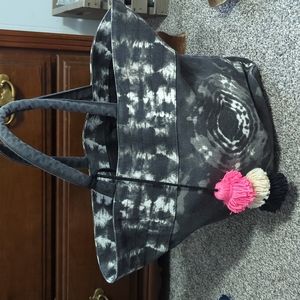 Brand new black tie dye tote with multi colored ornaments